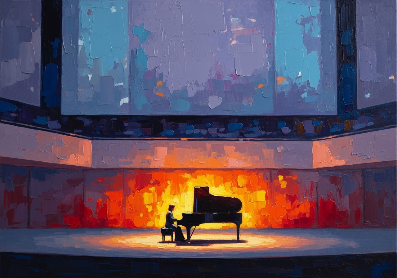 Pianist in Concert Hall Expressive Oil Painting