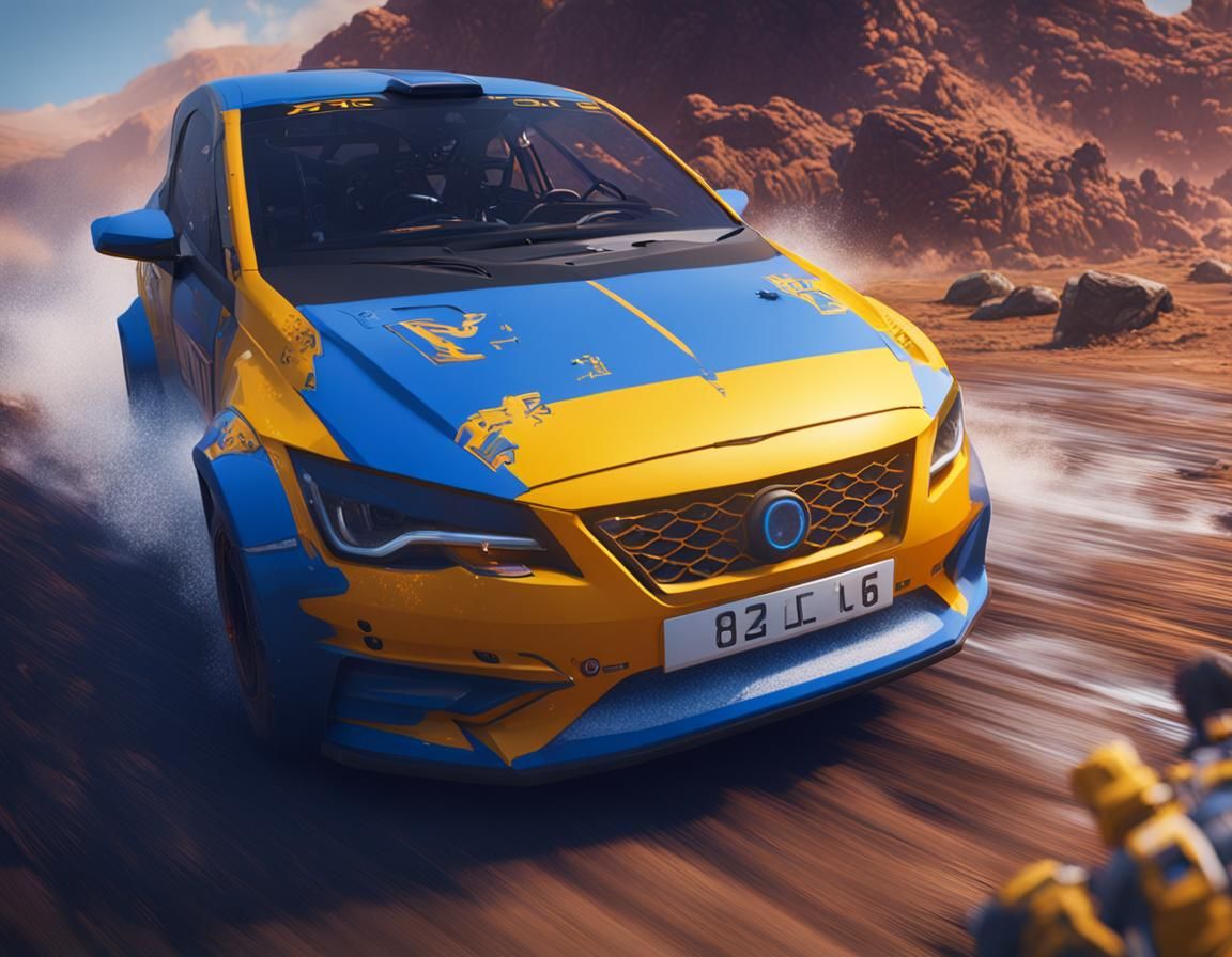 Blue Rally Car in Detailed Matte Painting Style
