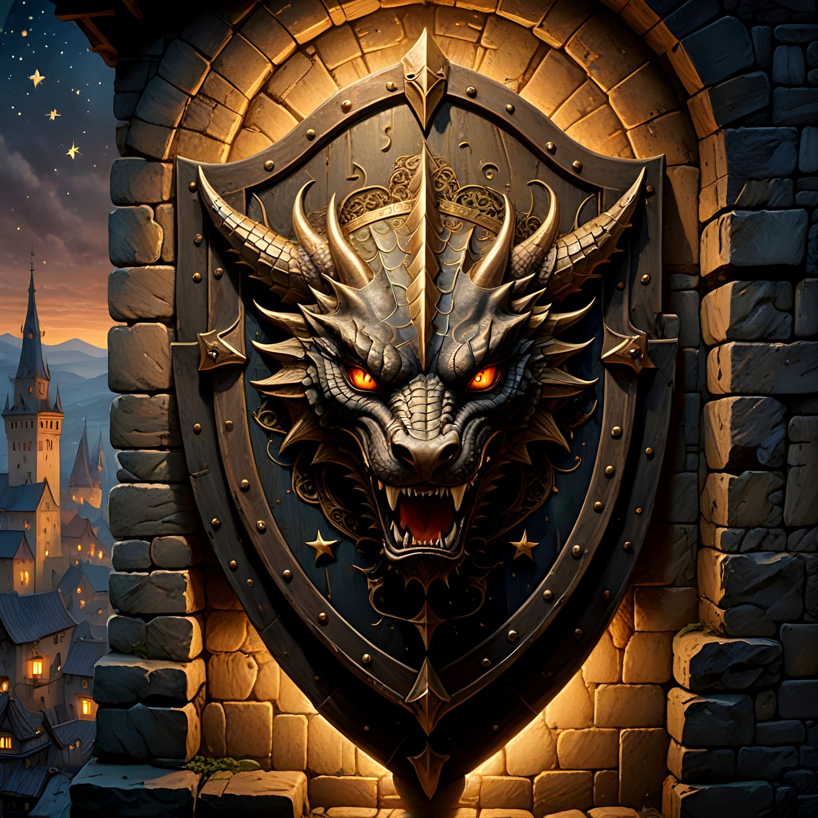 Medieval Shield Wall Art in Celestial Style