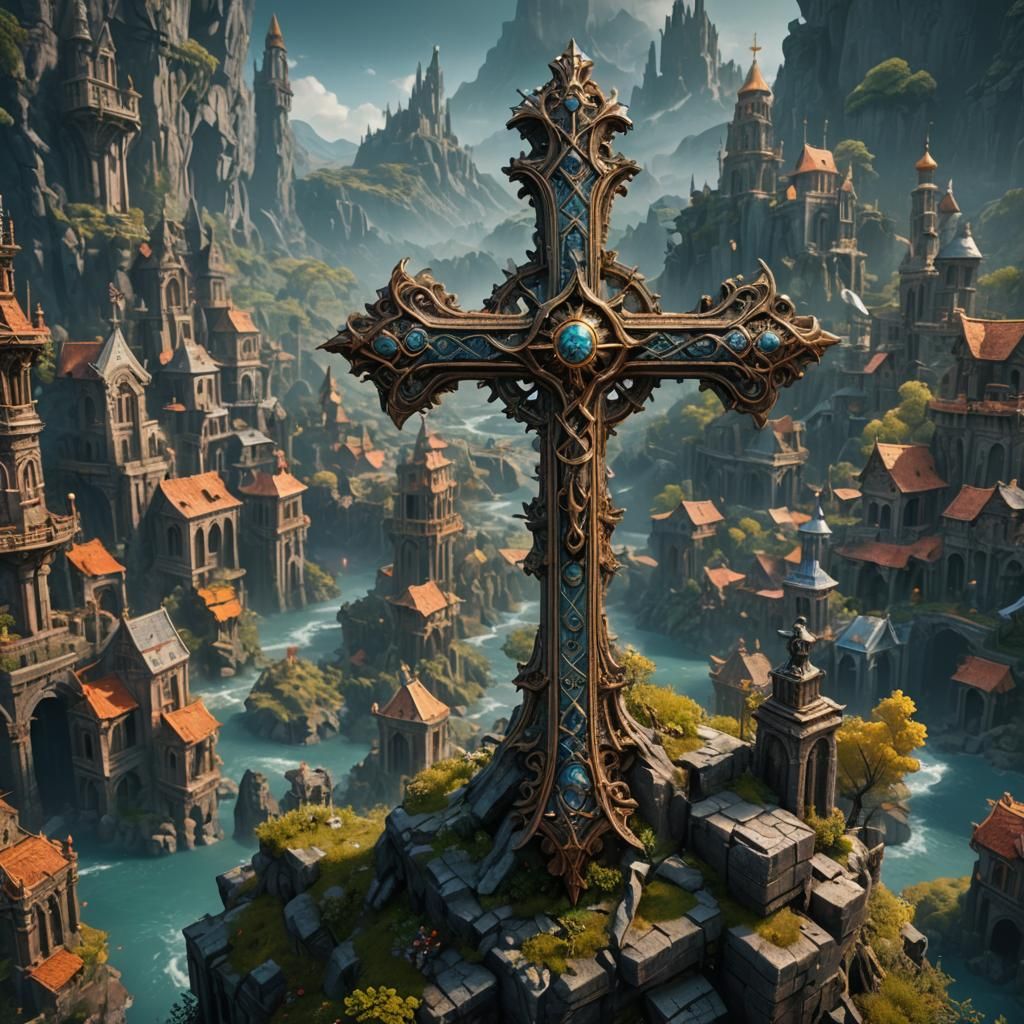Fantastical Cross in Detailed Matte Painting