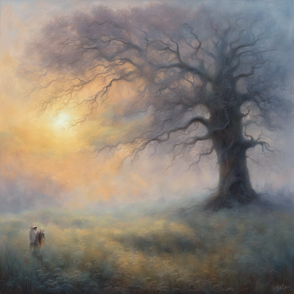 Ethereal Dawn in a Misty Meadow