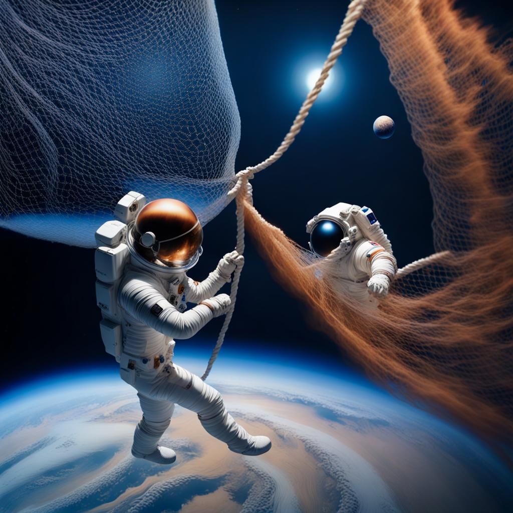 Astronaut Lassoing Jupiter with Lace in Space
