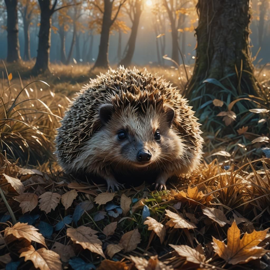 Hedgehog in Autumn Forest: Cinematic Digital Painting