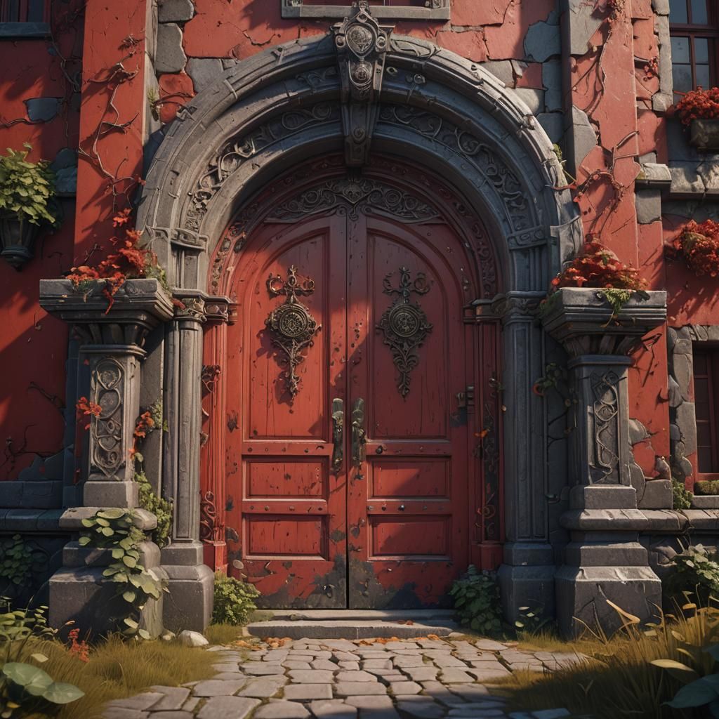Romantic Red Door in Detailed Matte Painting