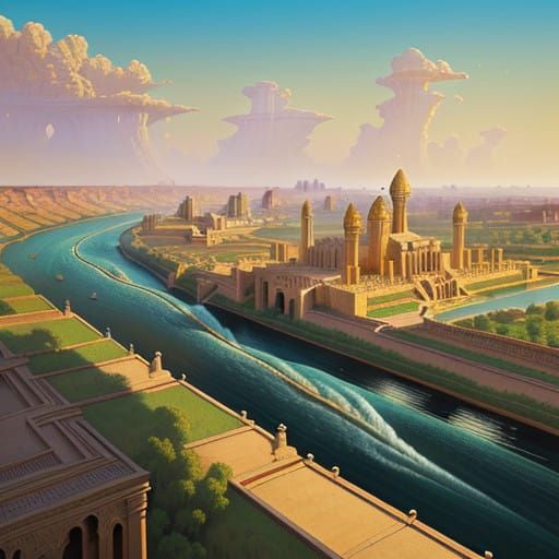 Ancient Babylonian Cityscape in Dreamy, Orientalist Style