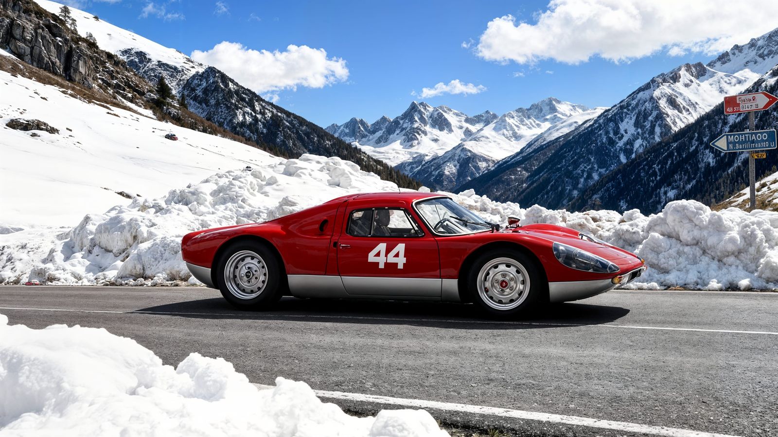 1964 Porsche 904 Carrera Racing on Snowy Mountain Road
