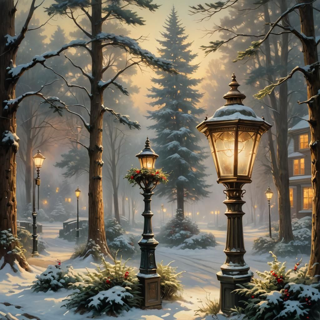 Glowing Winter Wonderland in Oil Painting Style