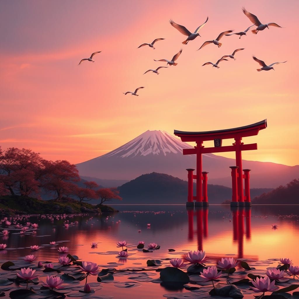 Sun-Kissed Japanese Mountain Landscape with Mount Fuji