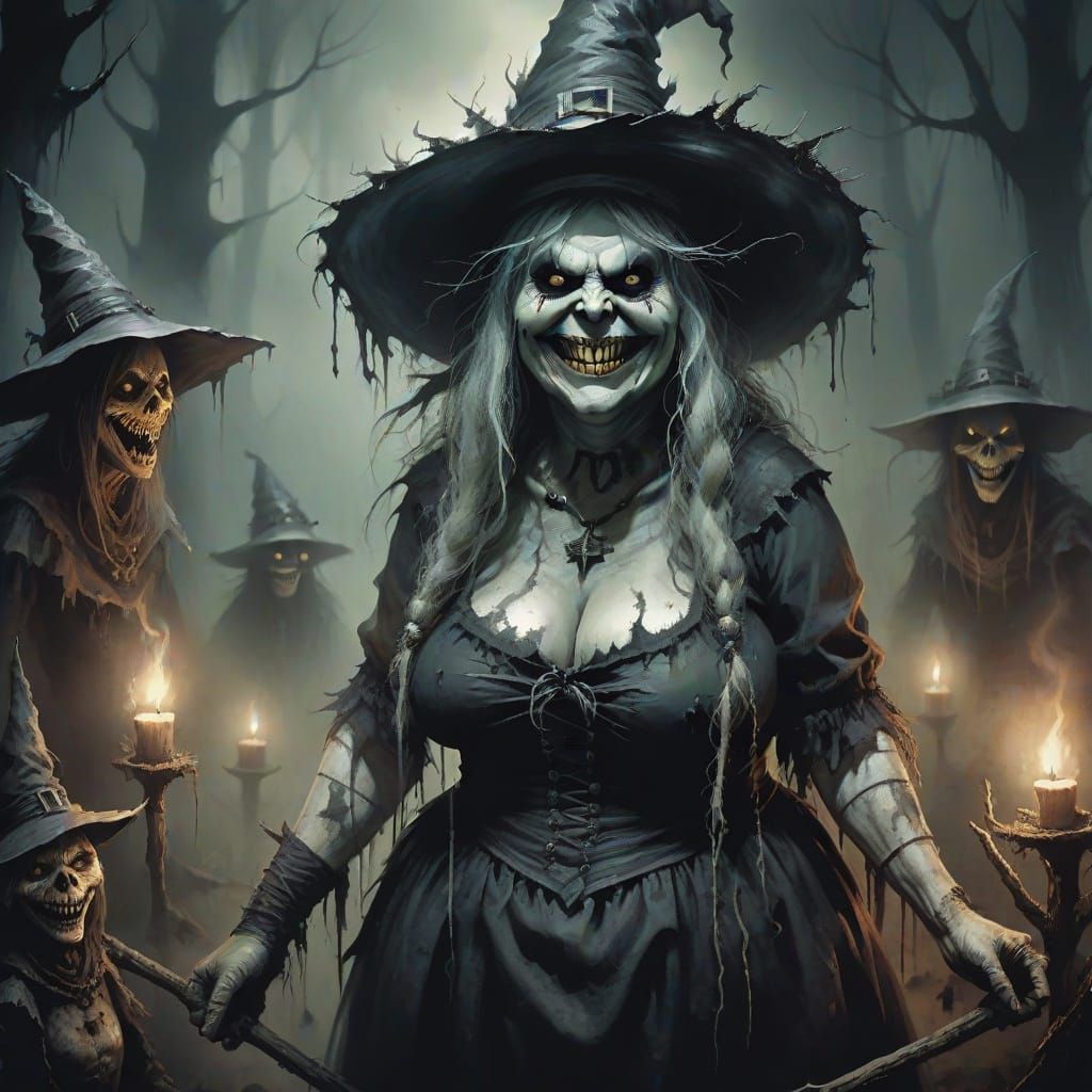 Forest Witch with Evil Grin in Stephen Gammell Style