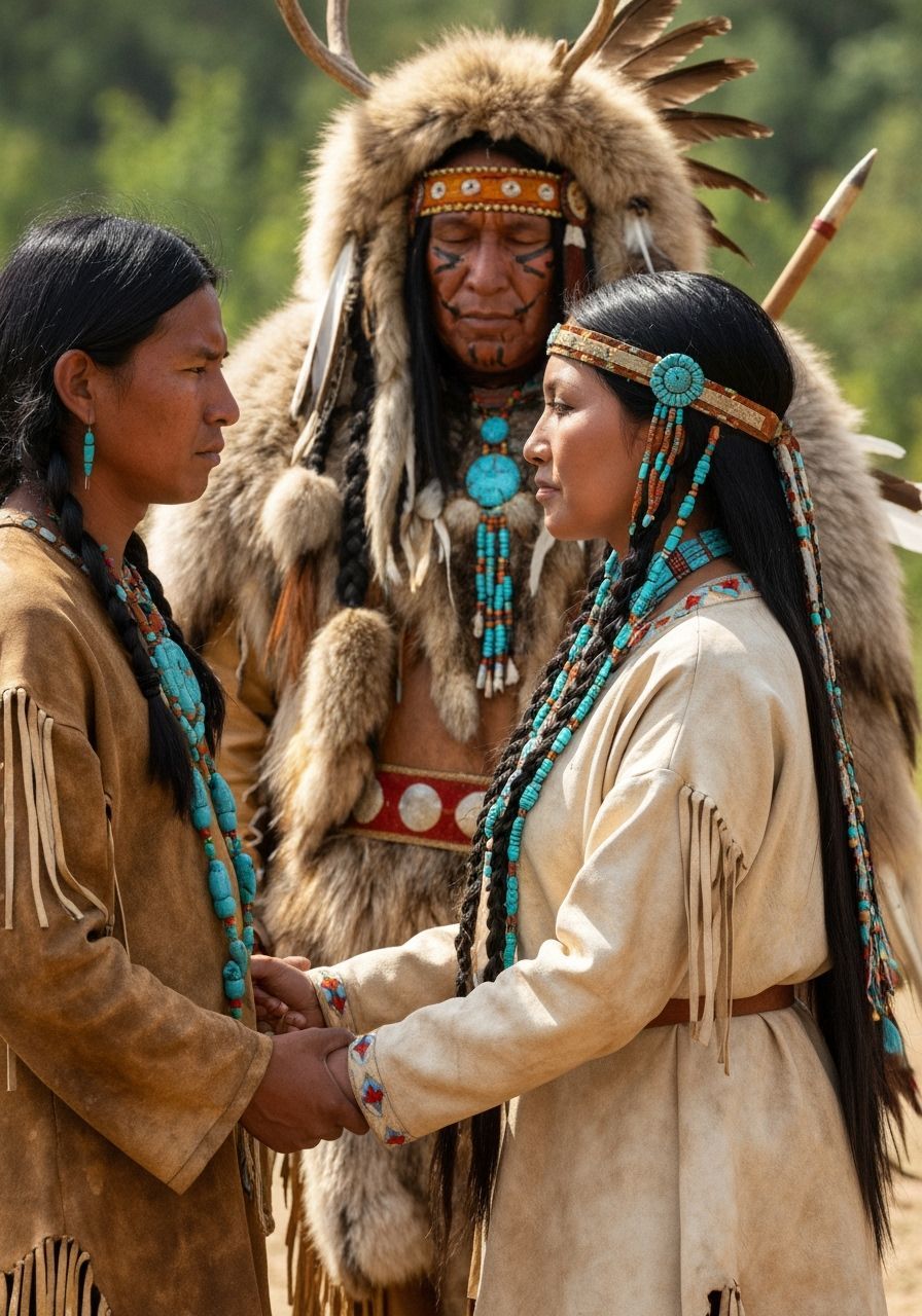 Ancient Cree Couple Before Holy Man