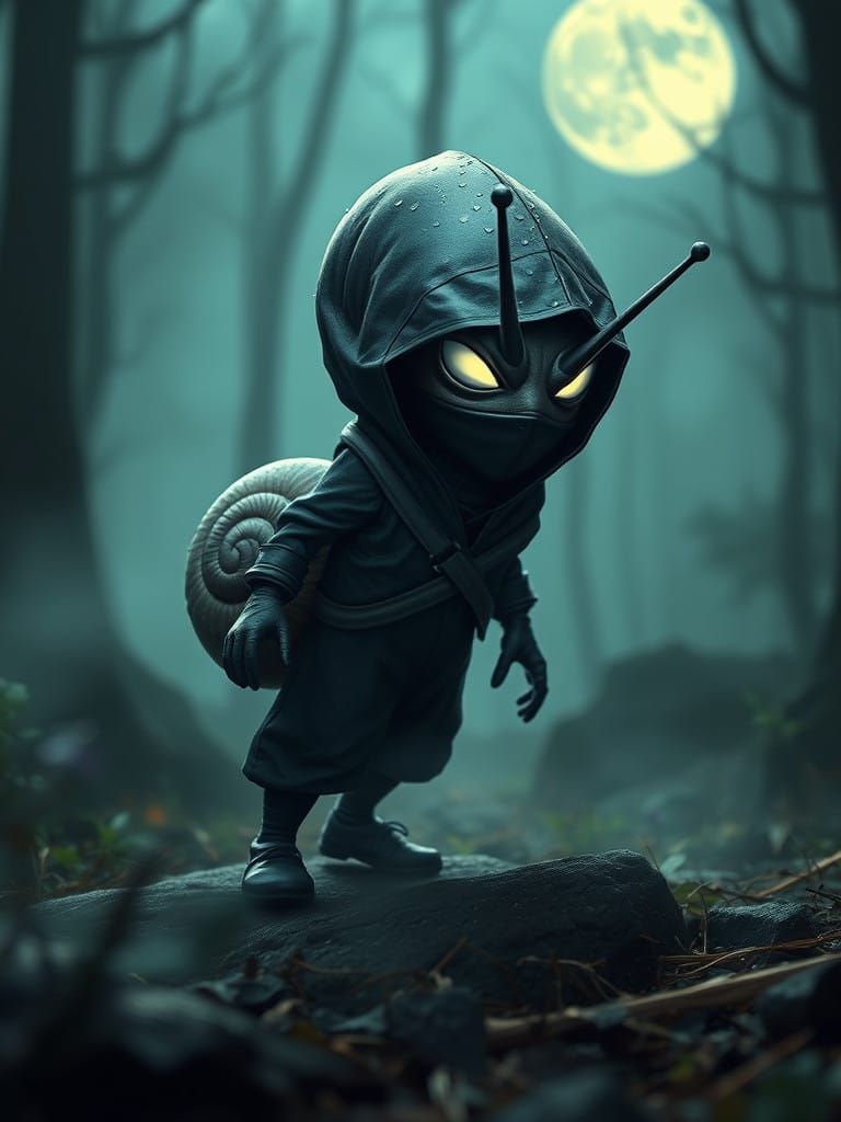 Moonlit Ninja Snail in Dark Biomechanical Style