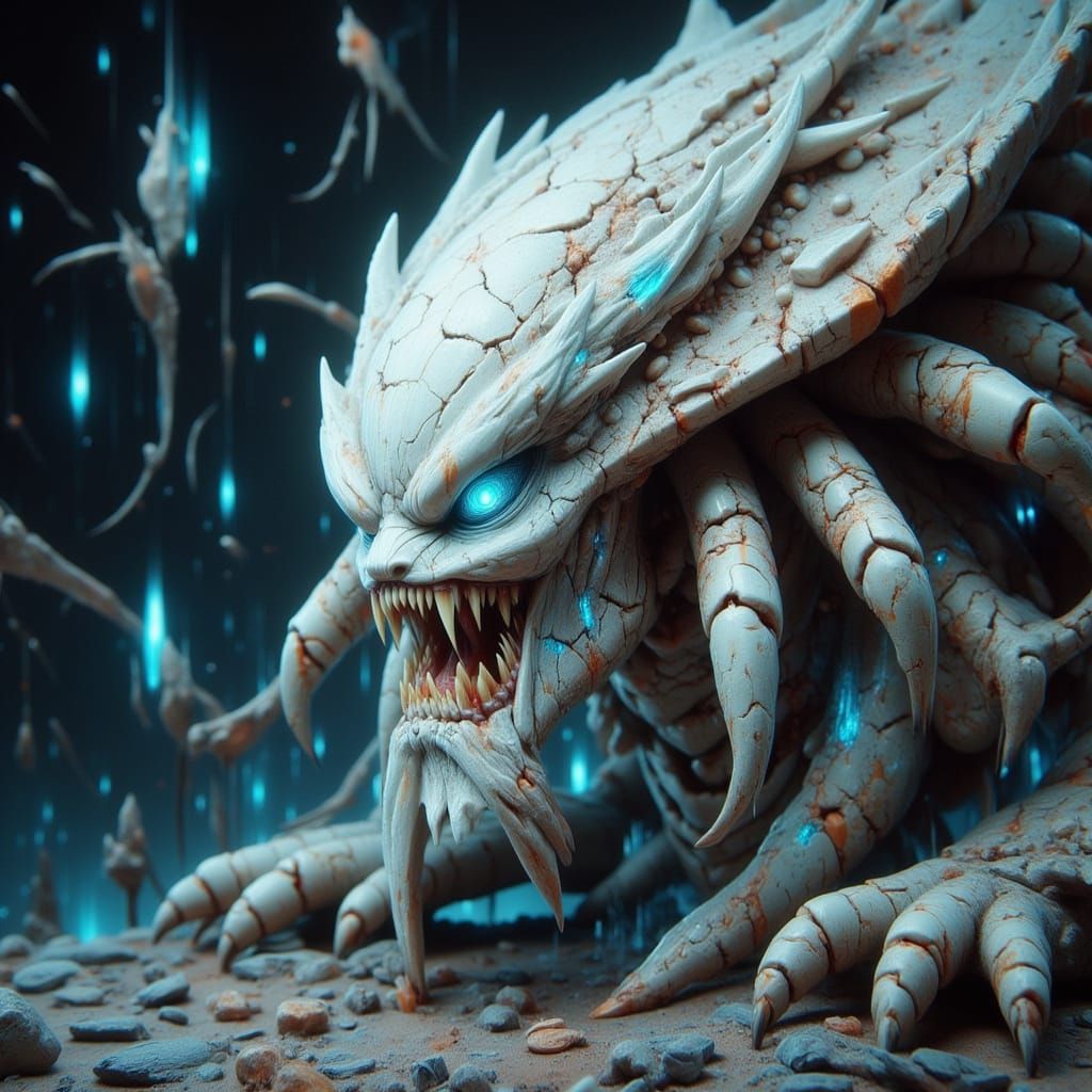 Surreal Predator Sculpture with Porcelain Surface