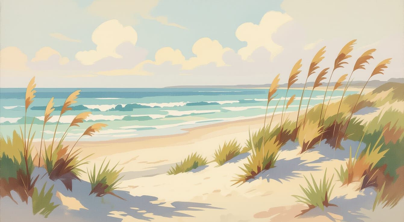 Impressionistic Beach Scene with Muted Colors