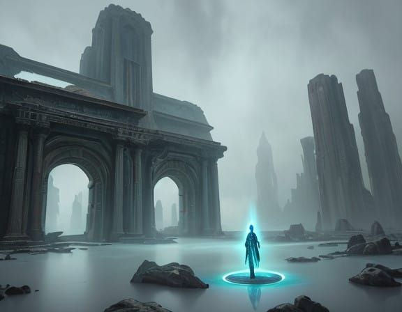 Surreal Dark Fantasy Portal in Abandoned Time Machine Academ...