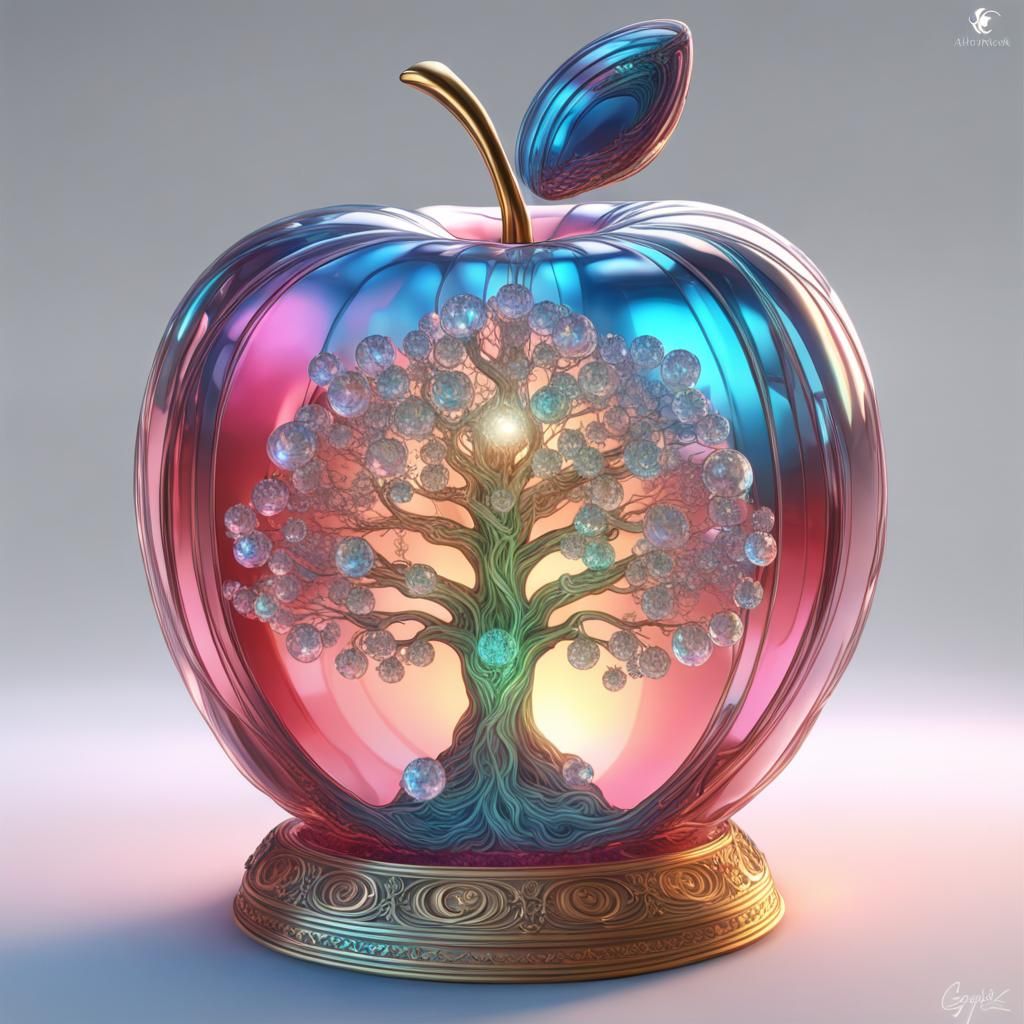 Crystal Apple Figurine with Cloud Hurricane, Art Nouveau