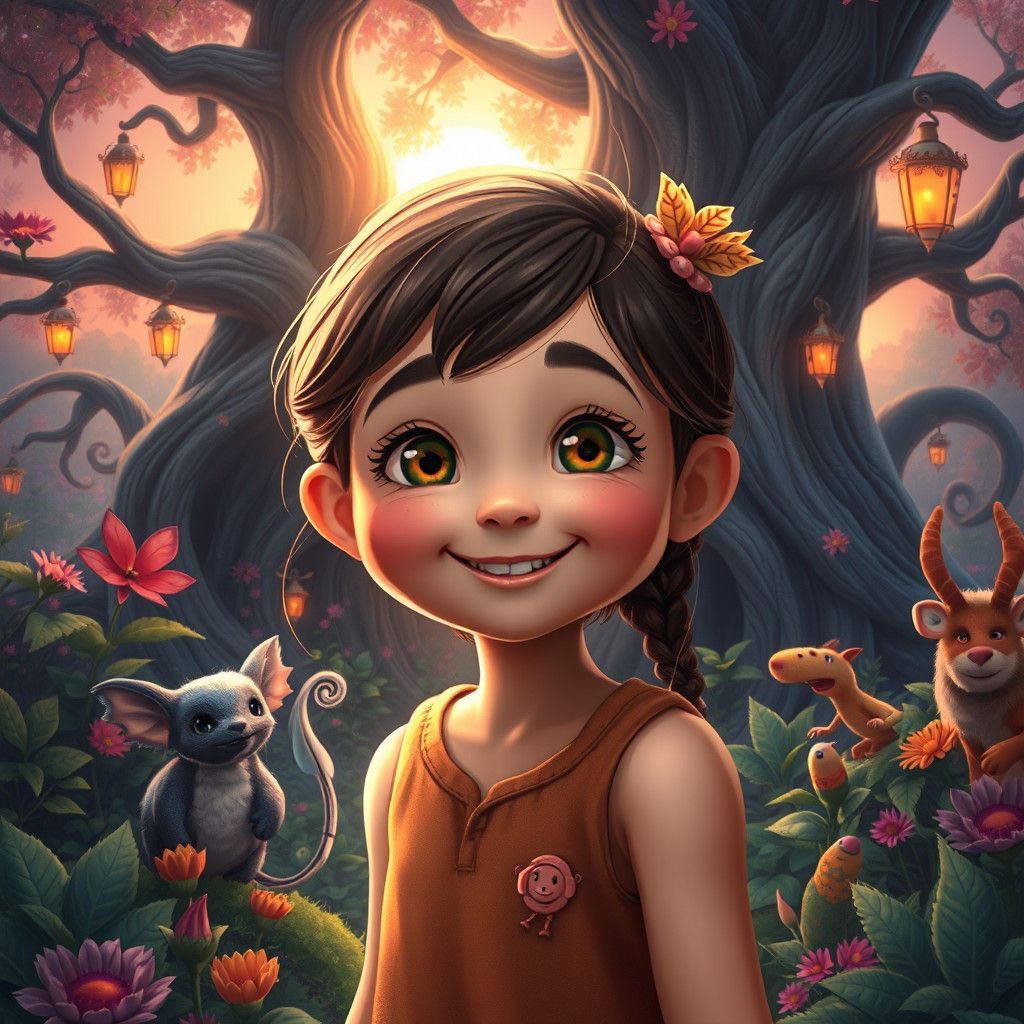 Whimsical Girl in Enchanted Forest Concept Art