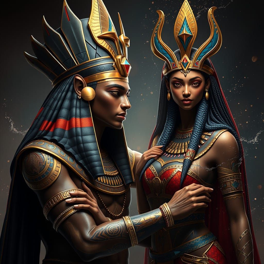 Ancient Egyptian Gods Unite in Vibrant Fantasy Scene