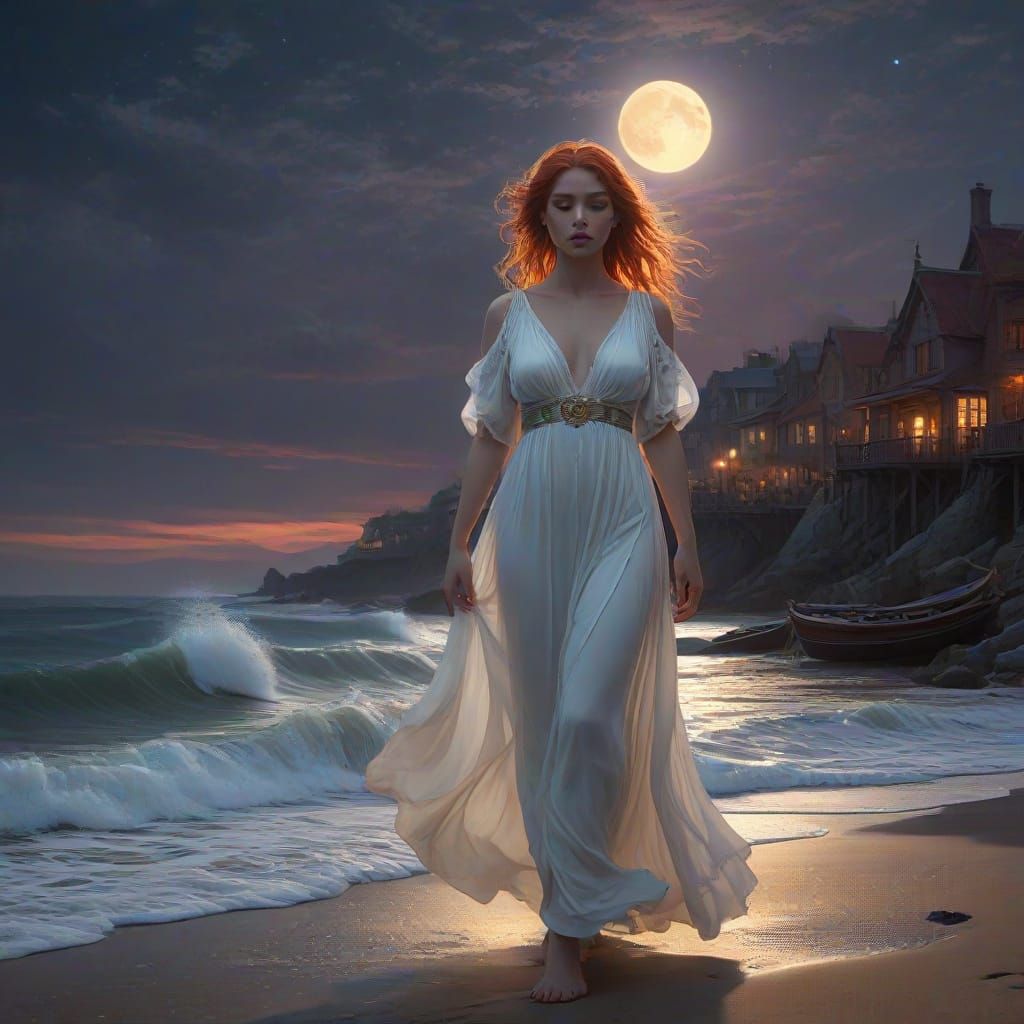 Surreal Dark Fantasy Village Under Starry Blood Red and Blue...