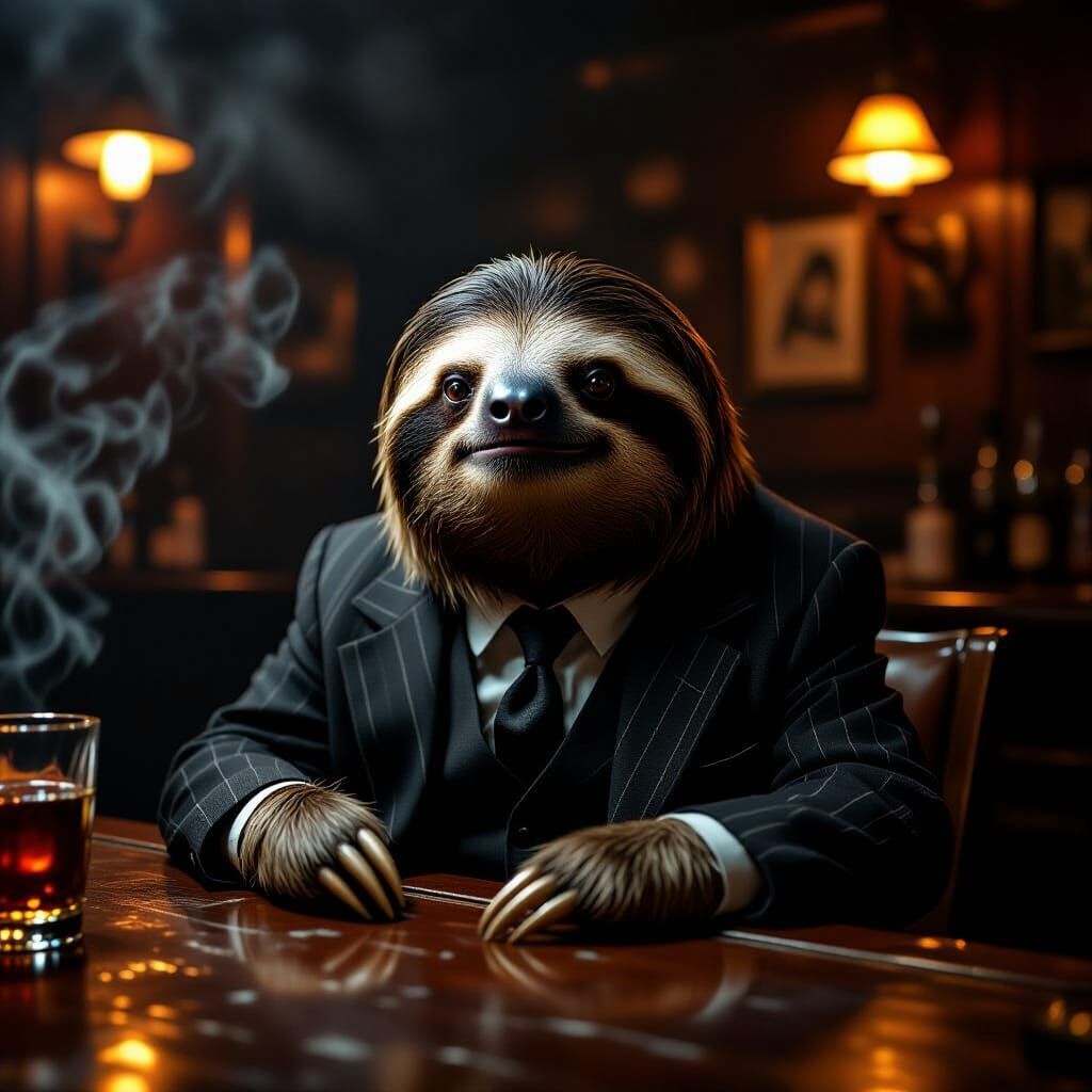 Sloth Gangster at Moody Speakeasy Bar