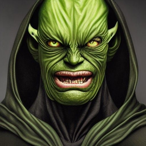Ugly Green Goblin Portrait in Realistic Style