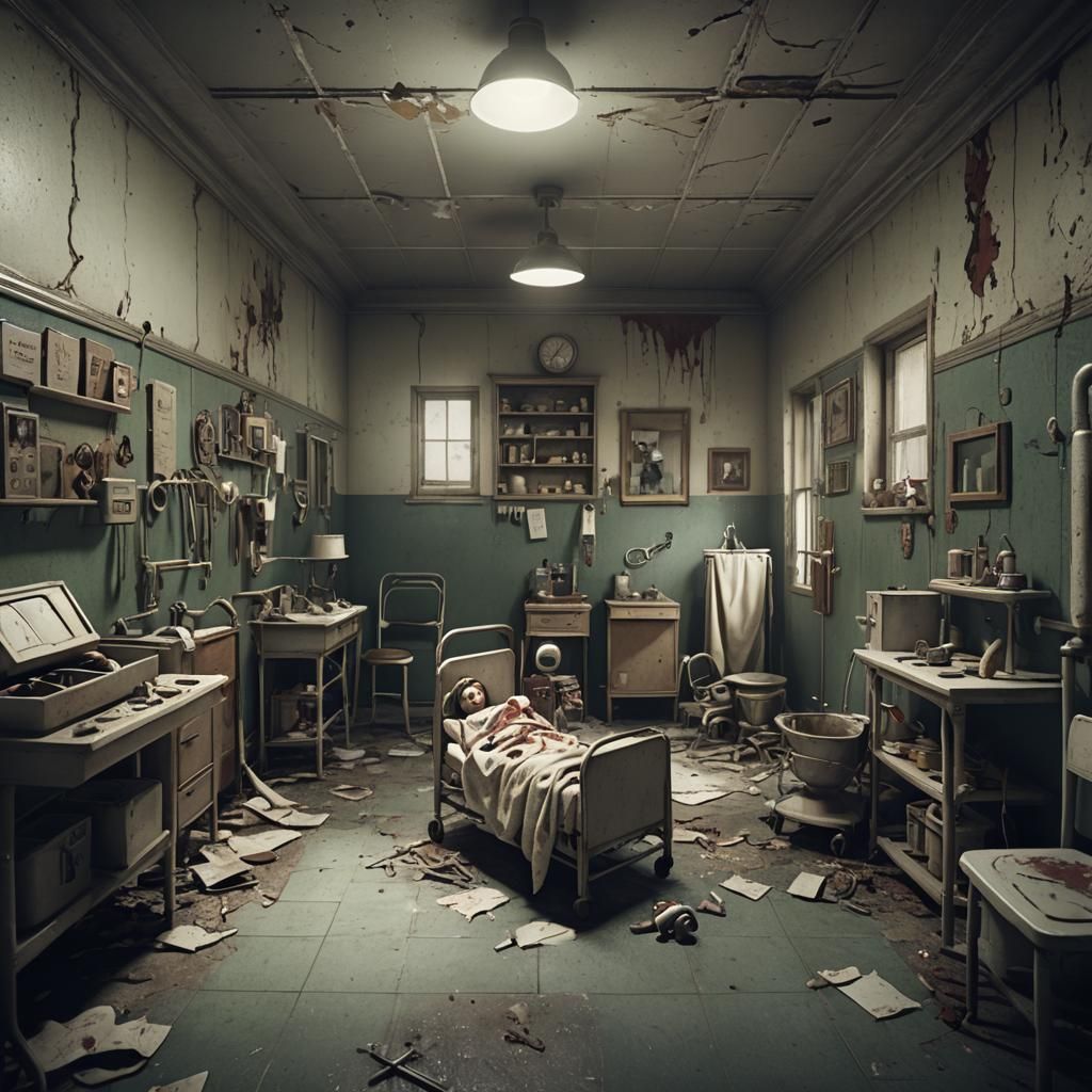 Creepy Vintage Doll in Abandoned Hospital Ward