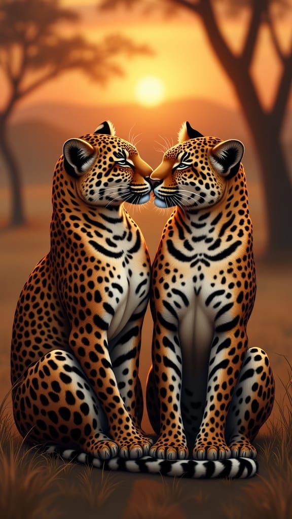 Leopard Couple in Romantic Wildlife Illustration