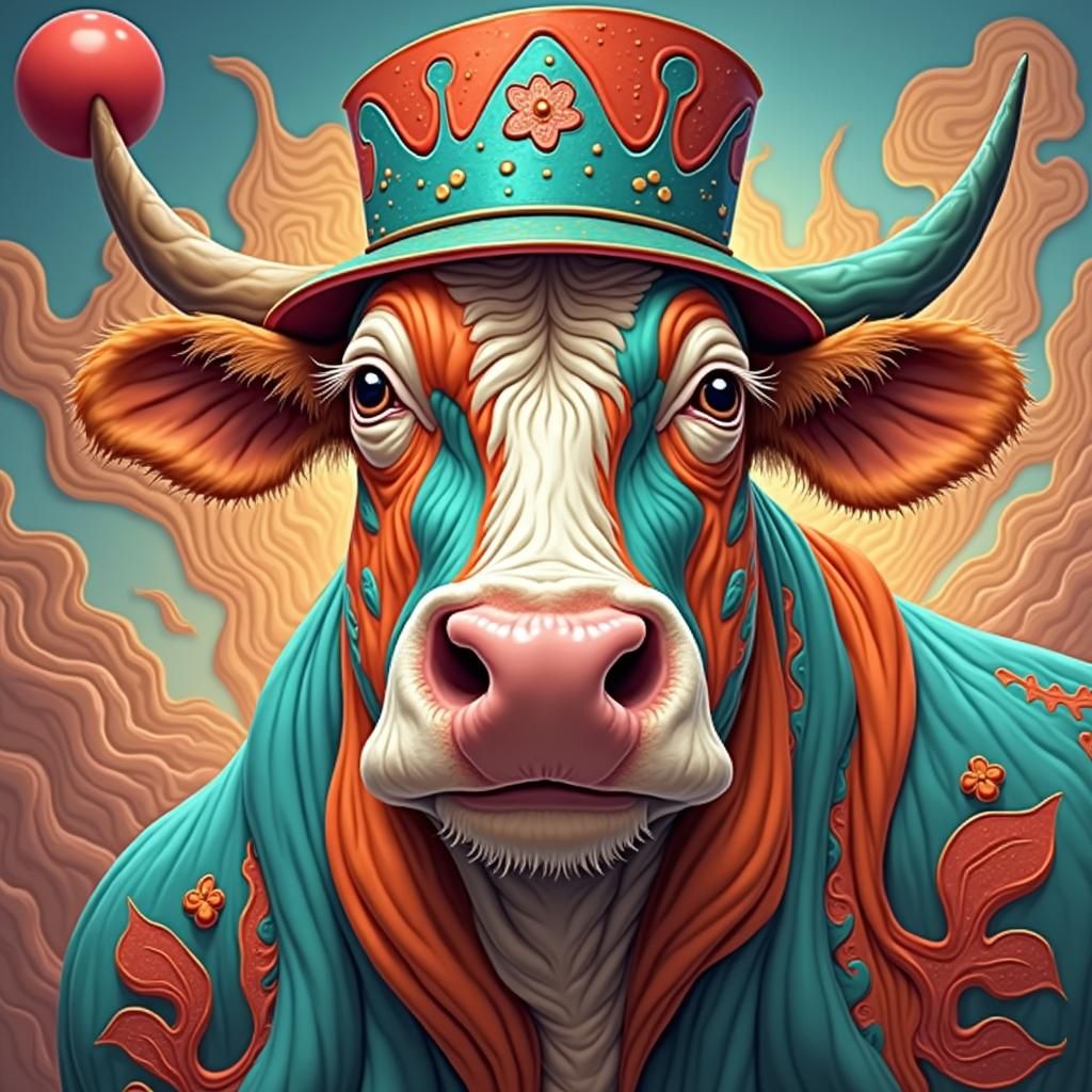 Psychedelic Cow in Dark Surrealist Style