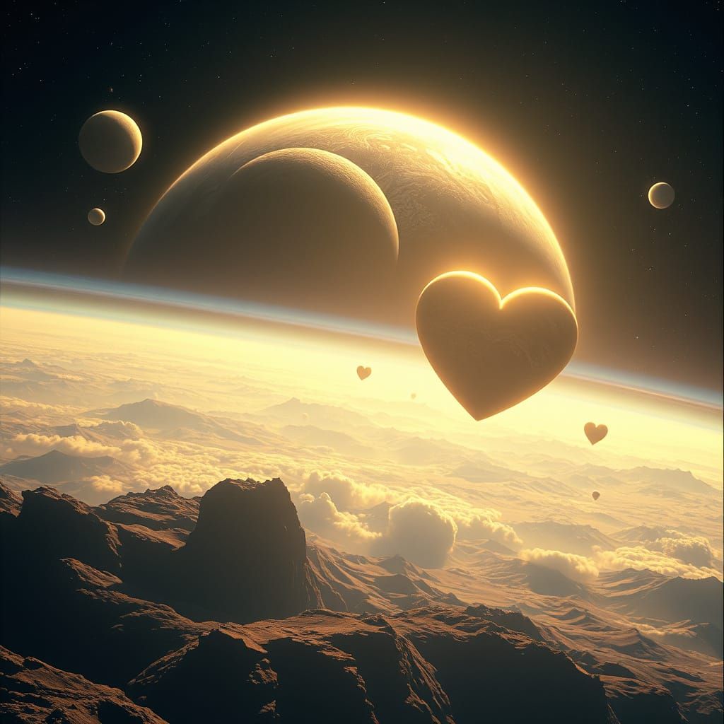 Galactic Landscape with Heart-Shaped Planets in a Cinematic ...