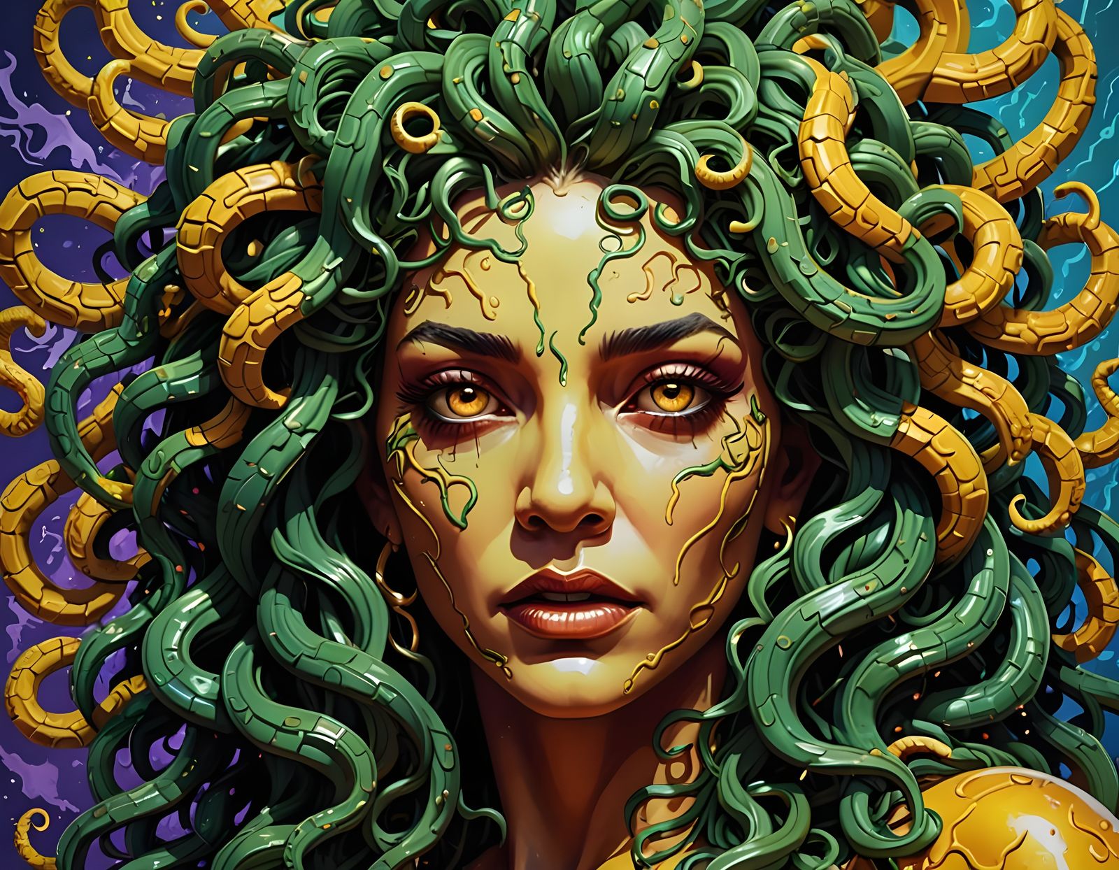 Surreal Mythical Medusa in Hyperrealistic Cyberpunk Style