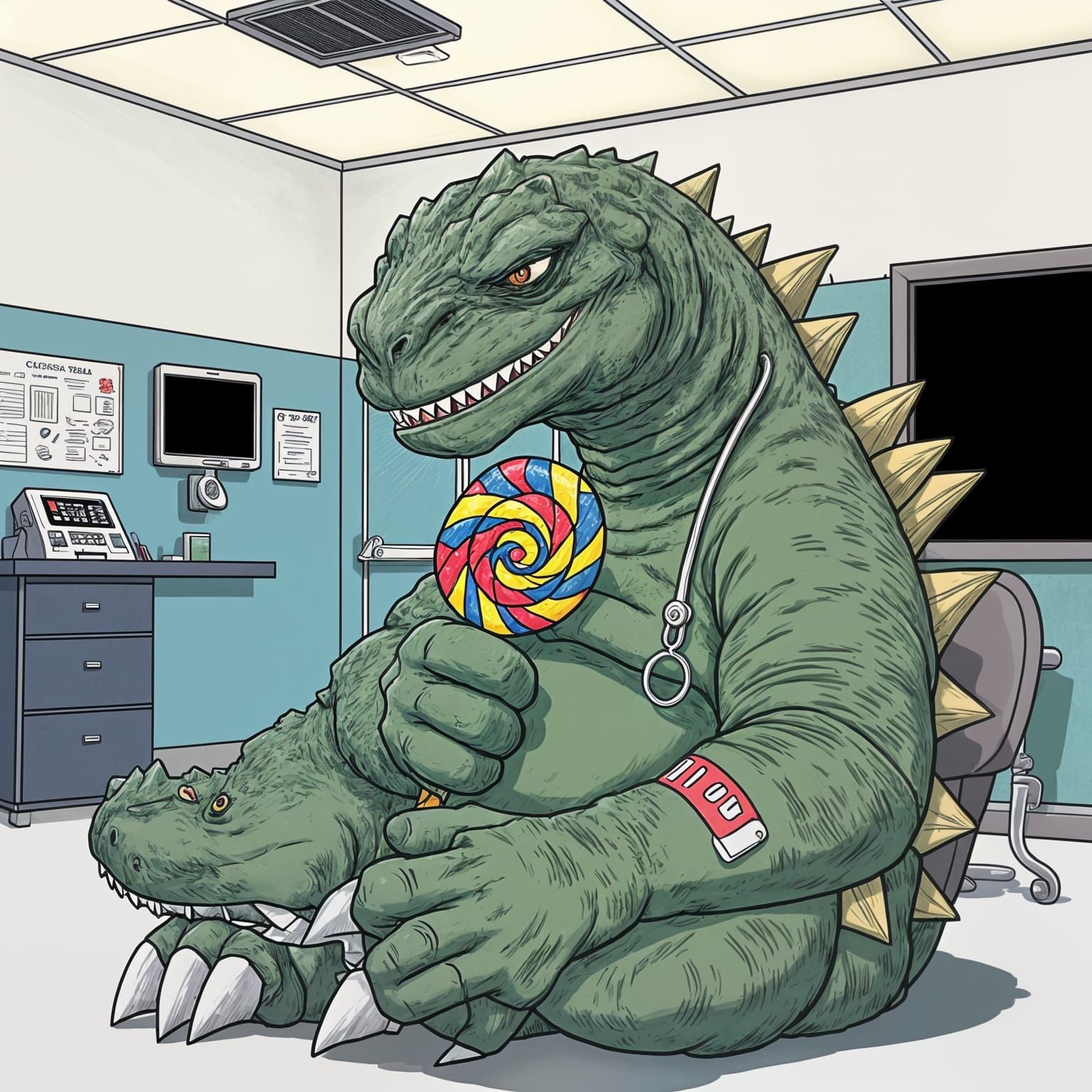 Godzilla's Doctor Visit: A Humorous AI Image