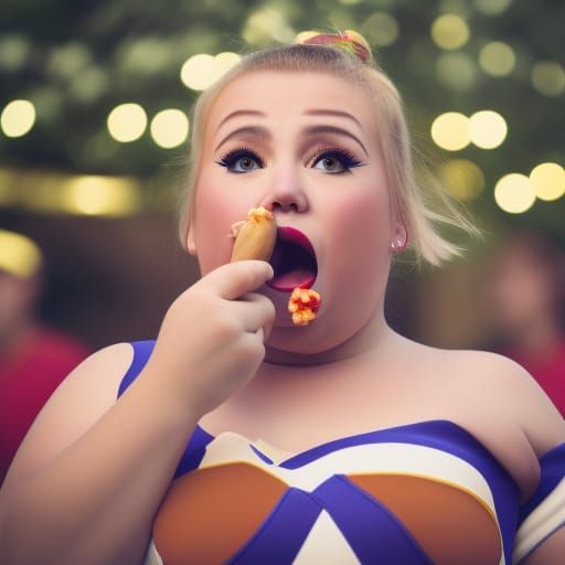 Chubby Cheerleader pulls a sausage out of her nose