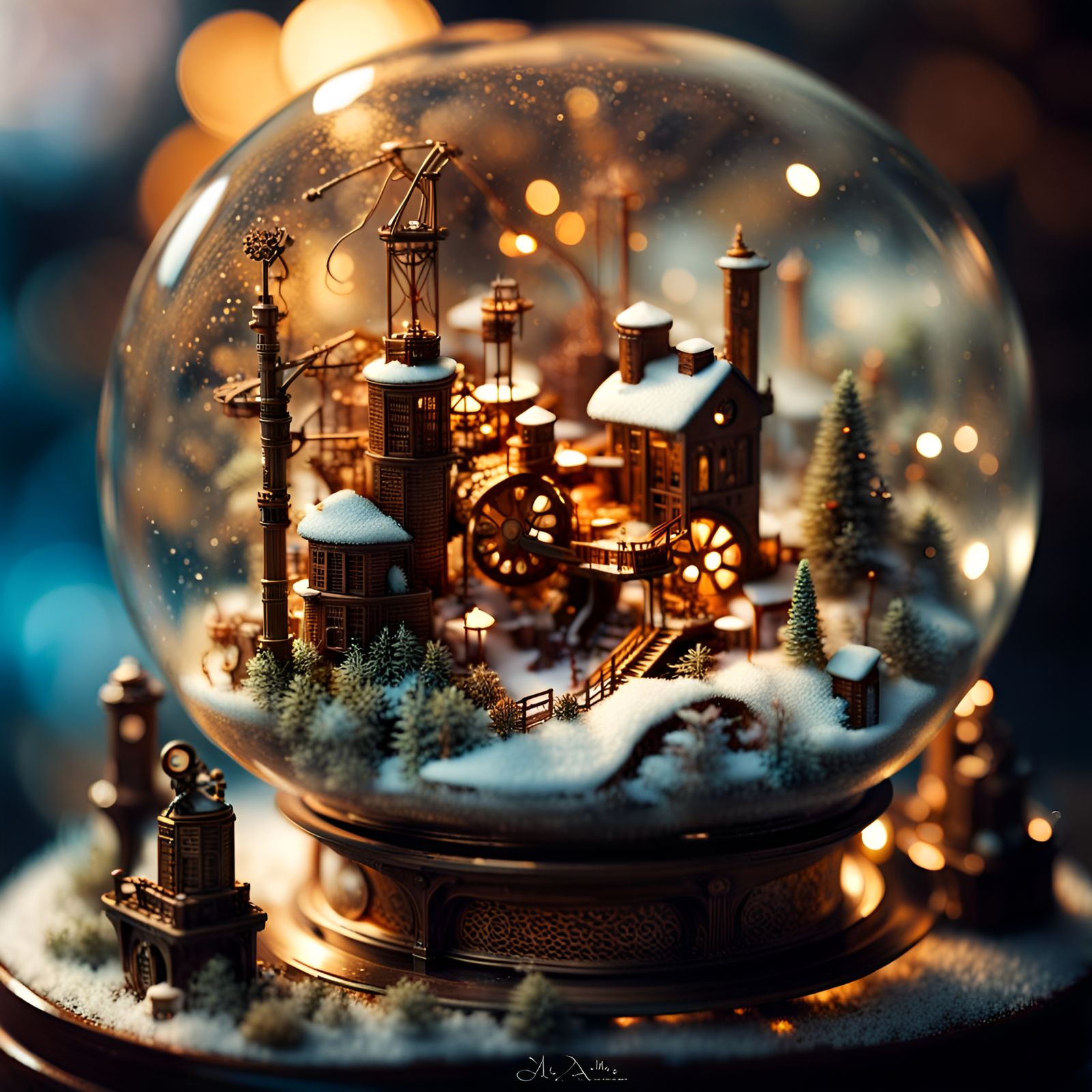 Steampunk Snowglobe Winterscape in Miniature Diorama