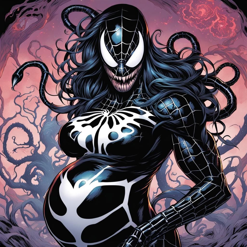Pregnant She-Venom in Comic Book Style