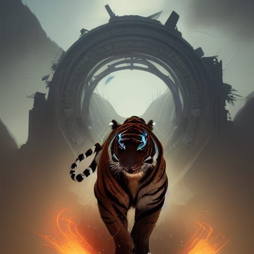 Robotic Tiger with Visor in Dark Fantasy Style