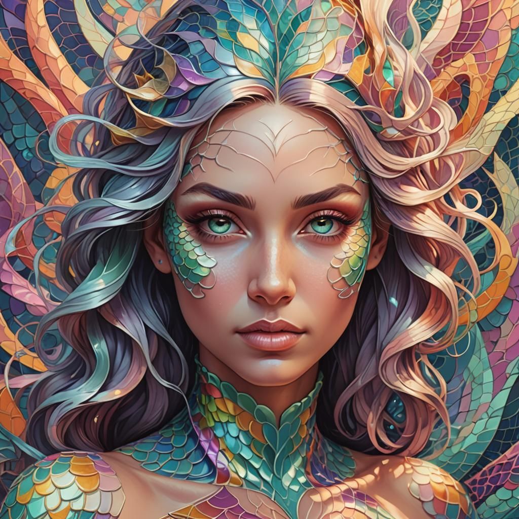 Mermaid Superhero Portrait in Digital Concept Art