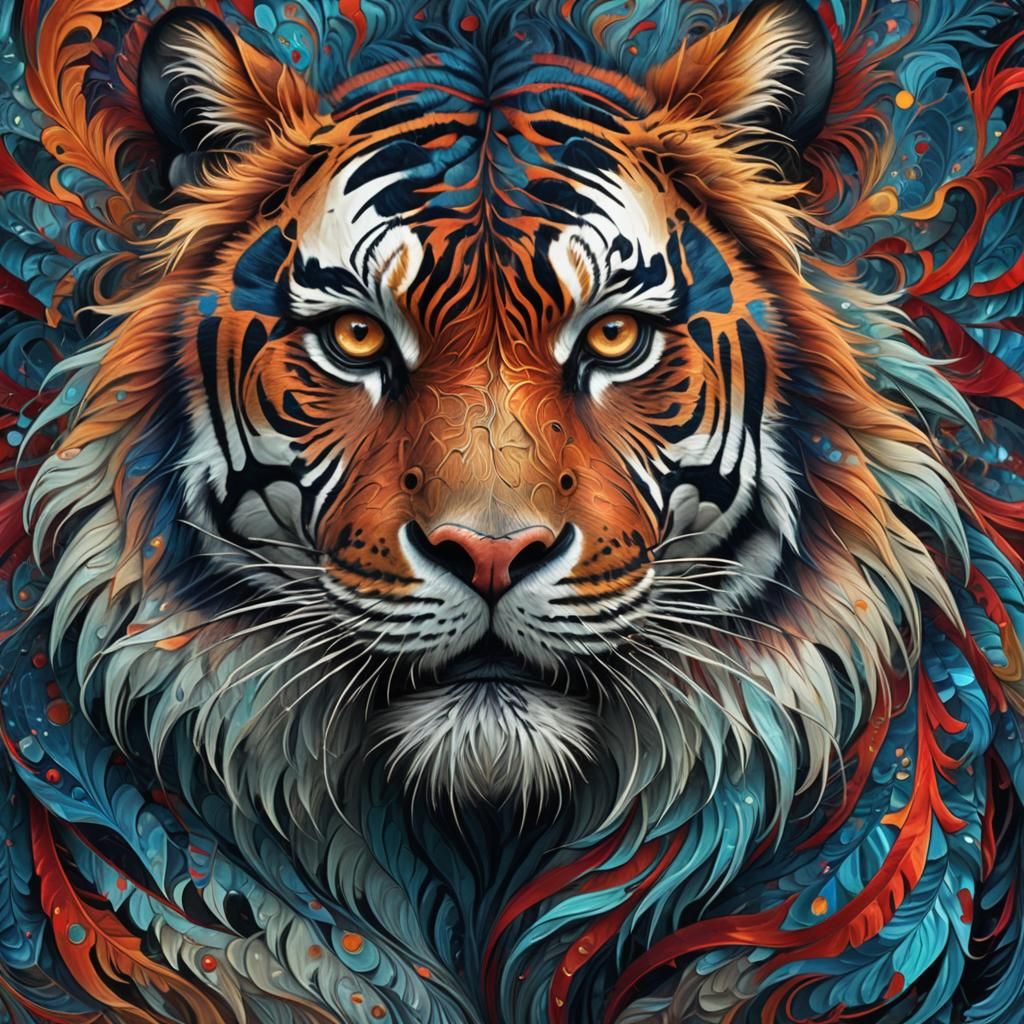 Fractal Fur Tiger in Psychedelic Digital Art