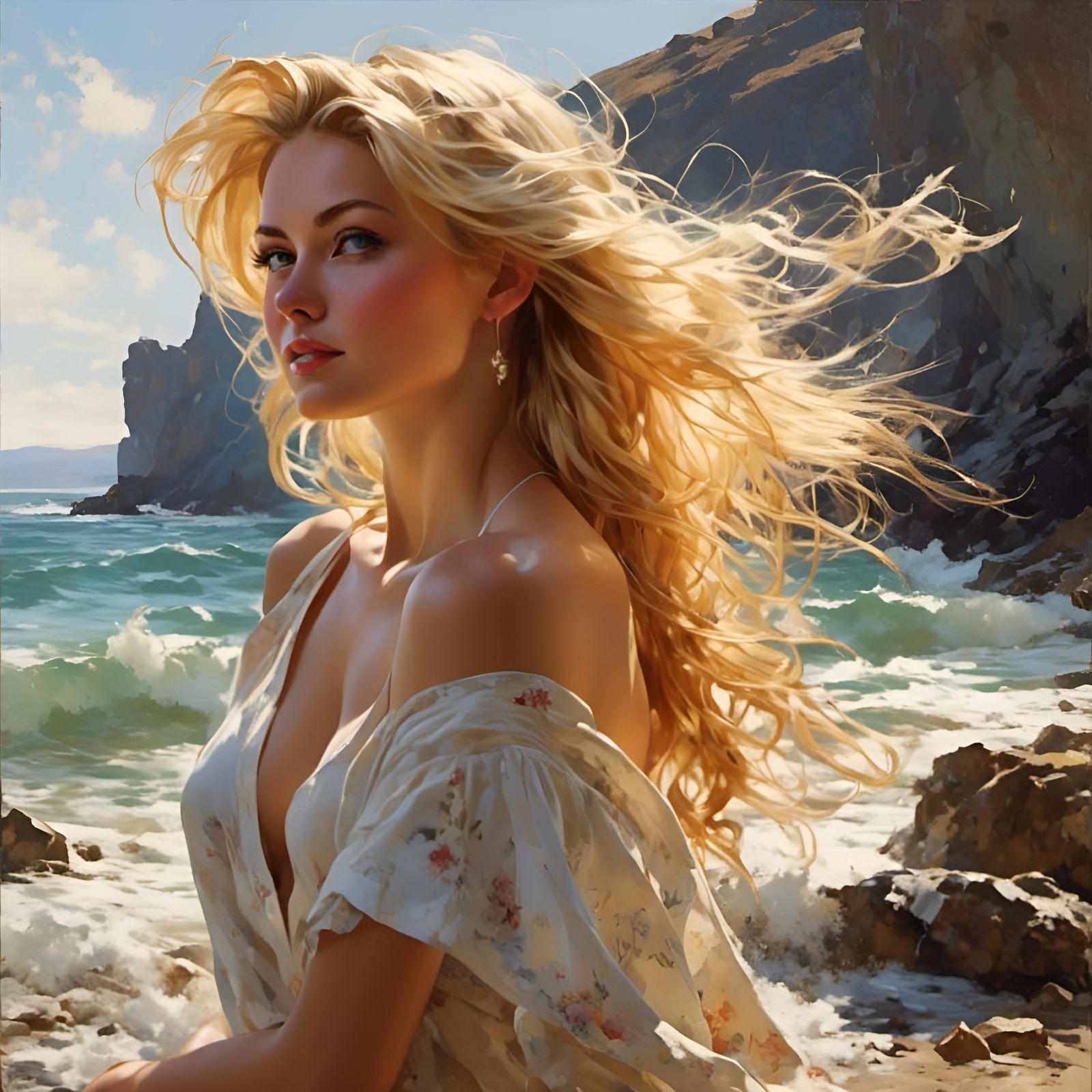 Hyperreal Portrait of a Blonde Woman in Sunlight