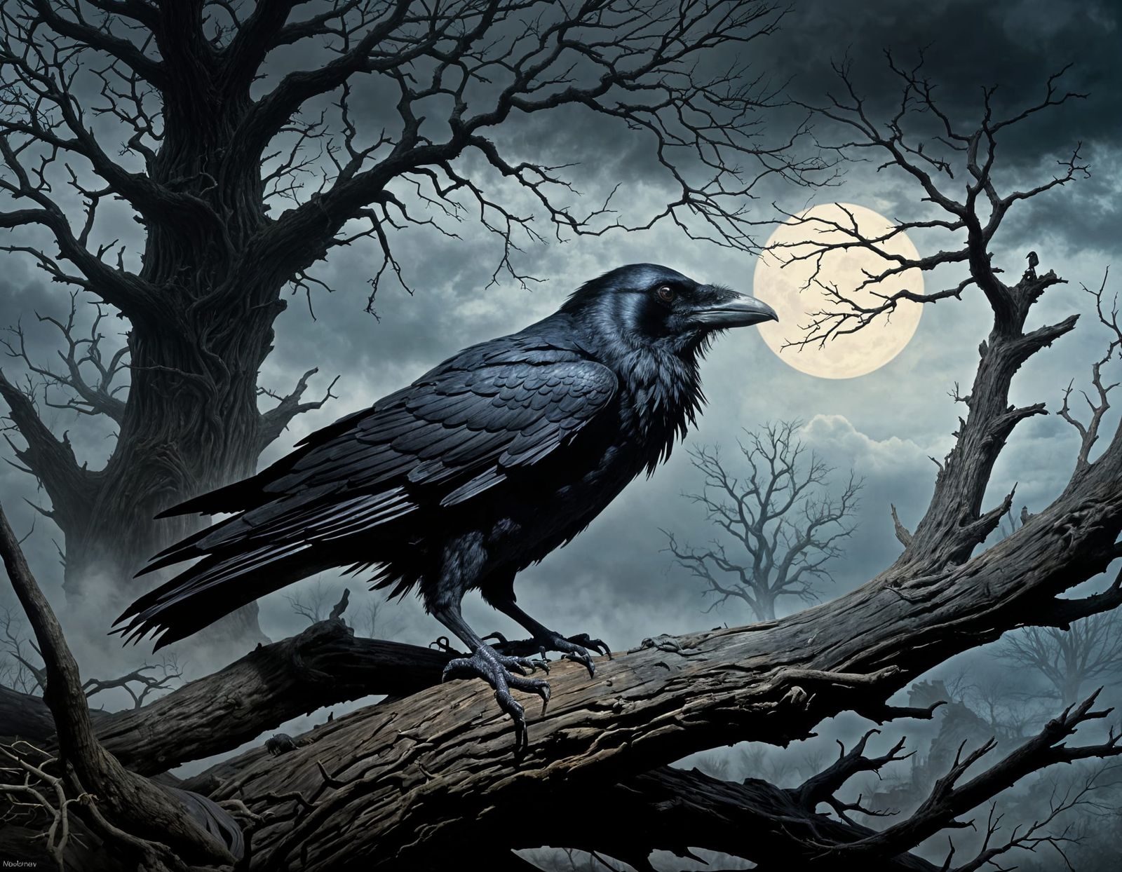 Raven in Stormy Landscape: A Horror Scene