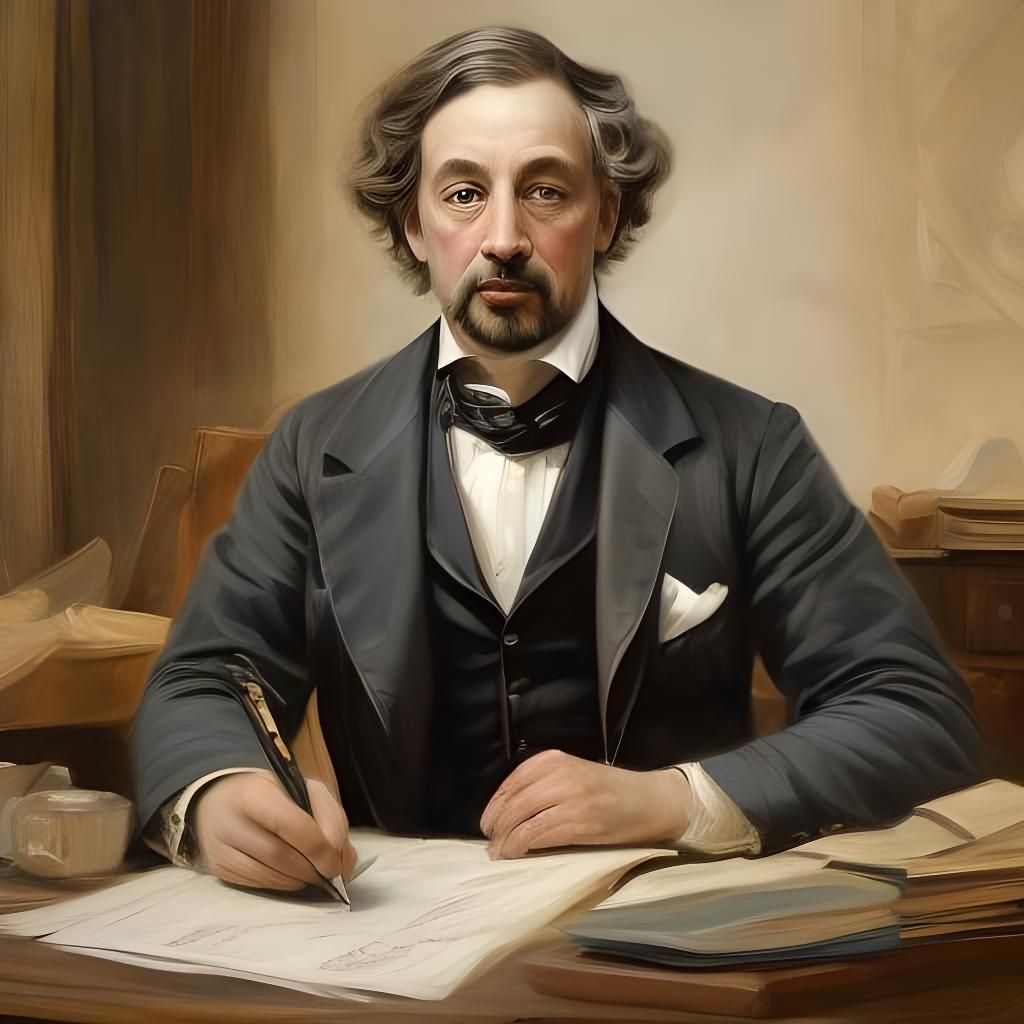 Charles Dickens Portrait in Oil Painting Style