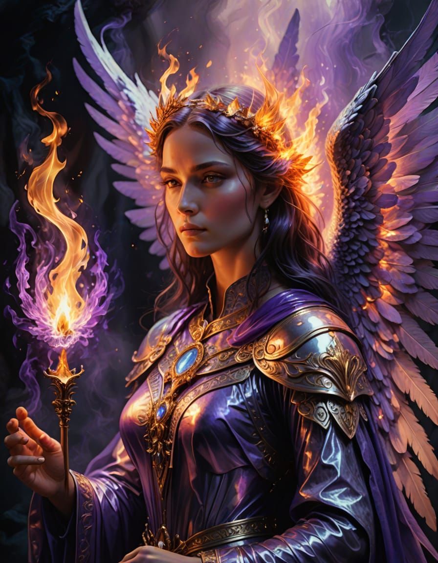 Archangel Tzaphkiel in Vibrant Oil Painting Style