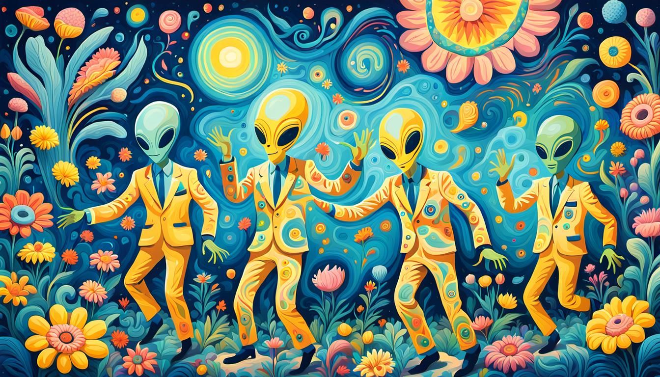 Psychedelic Alien Dance in Folk Art Style