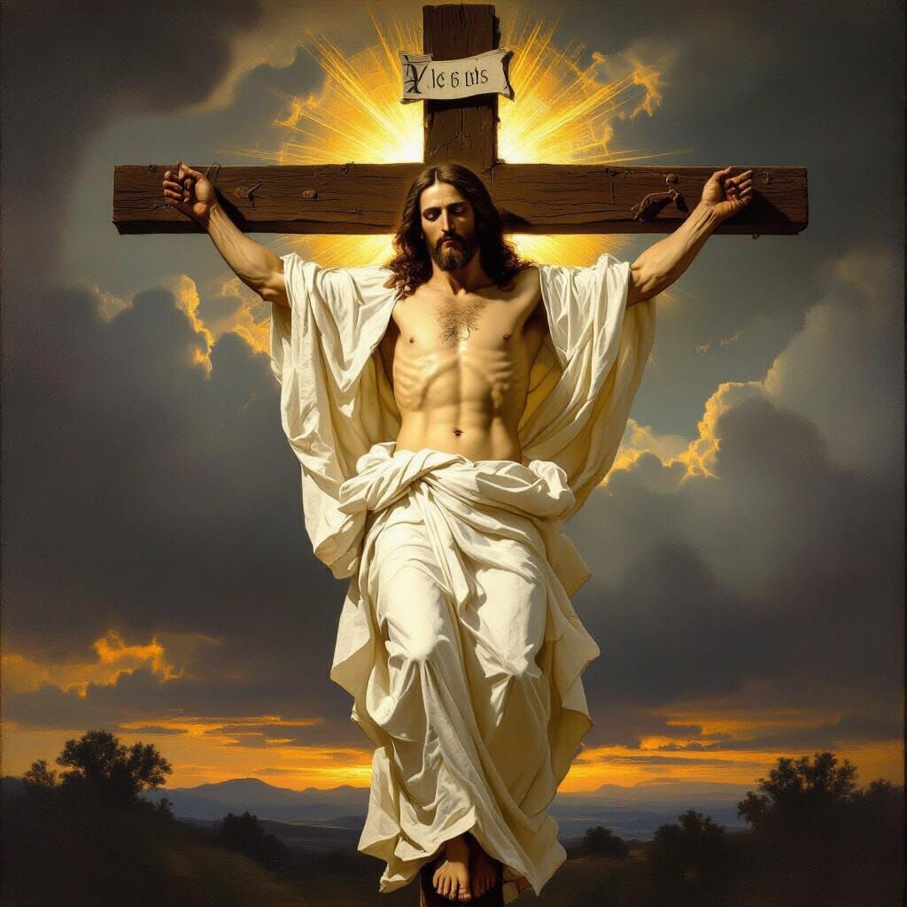 Jesus Christ's Glorious Crucifixion Under Dramatic Skies