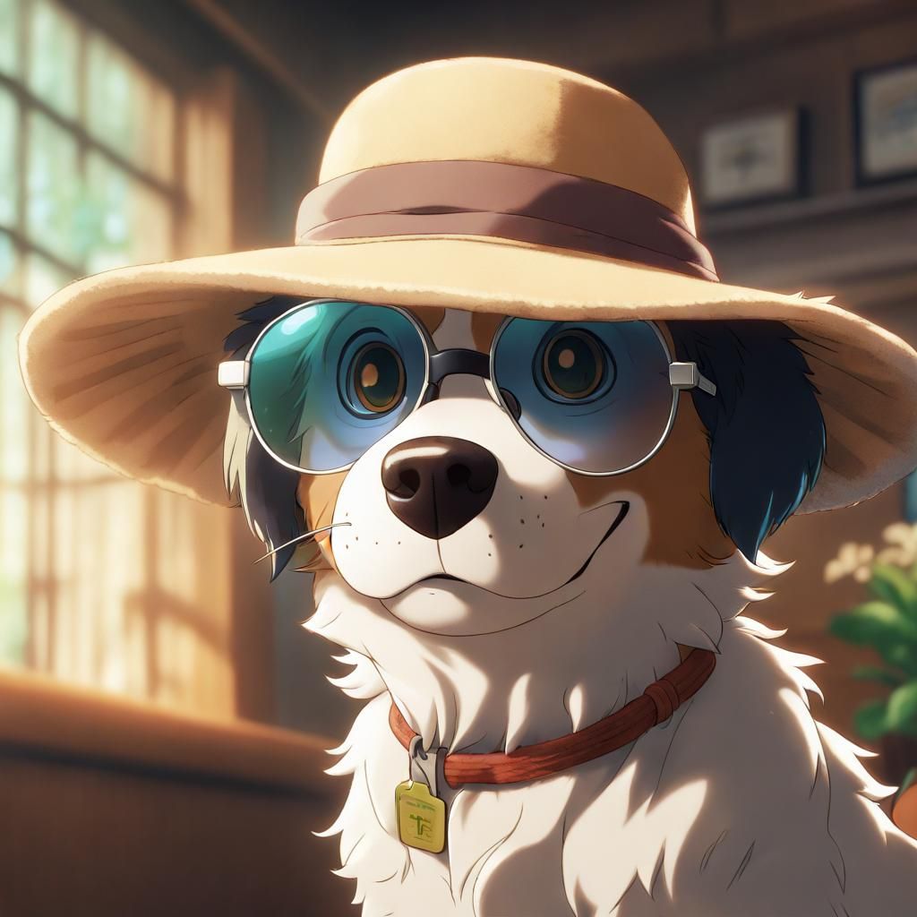 Furry Dog with Glasses in Anime Style