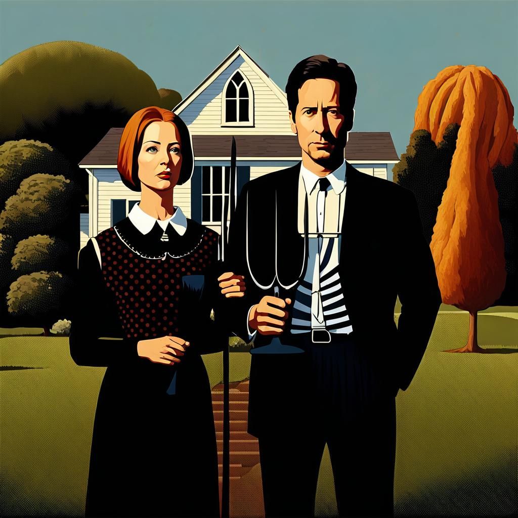 Scully and Mulder in American Gothic Style
