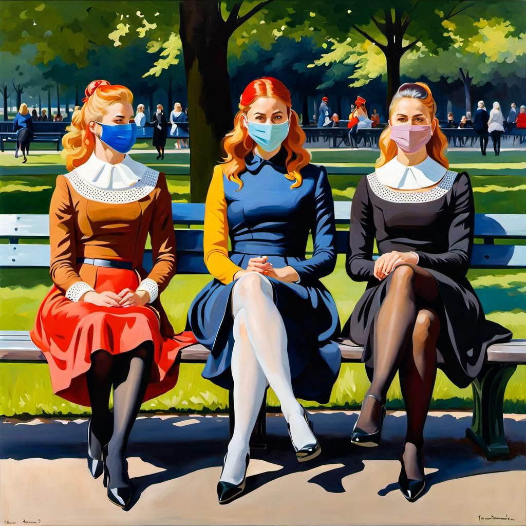 Colorful Oil Painting of Girls in Copenhagen Park