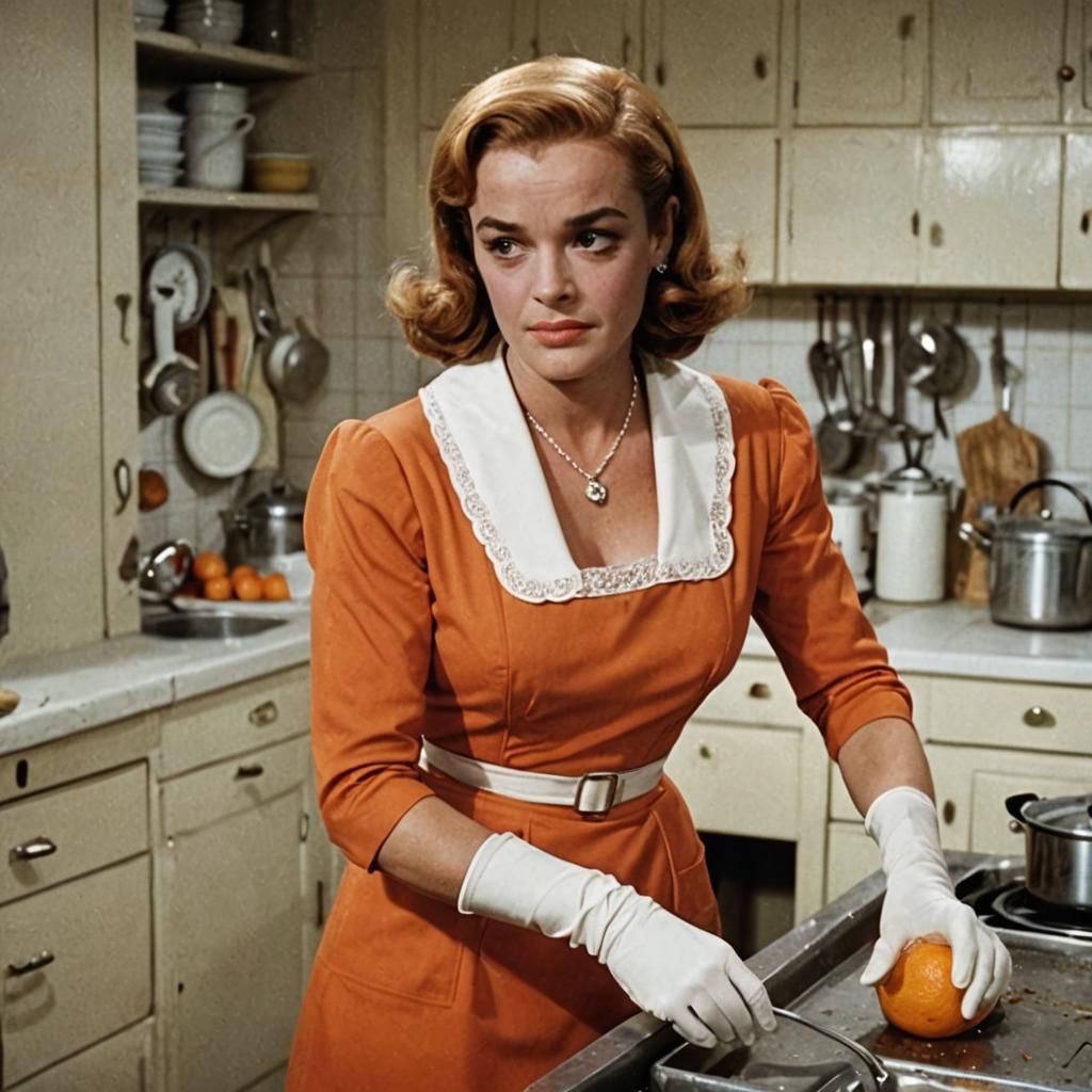 Retro 1950s Housewife in Orange Dress