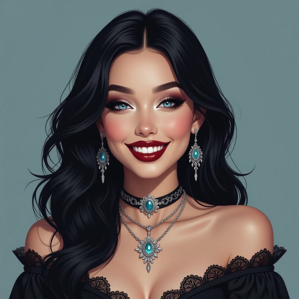 Smiling Goth Woman in Photorealistic Style