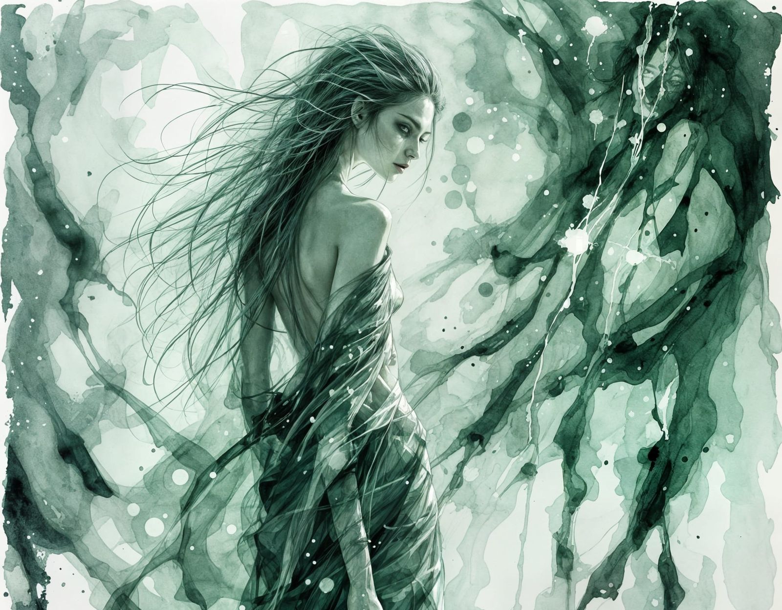 Graceful Ageless Woman in Green: D&D Art