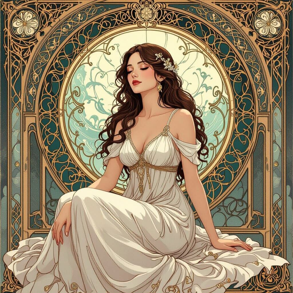 Libra Woman Framed in Dreamy Art Nouveau Style