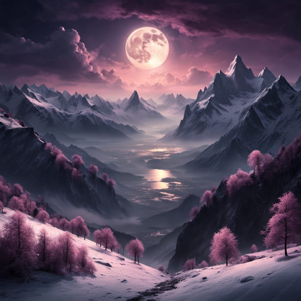 Majestic Swiss Alps Twilight Landscape in Fantasy Art Style